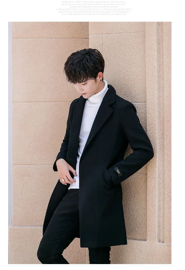 Шерстяная куртка Корейская Молодежные slim fit средней длины ветровка мужская мода мужская шерстяное пальто