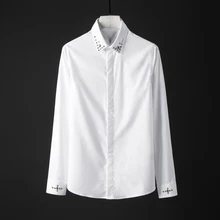 Брендовая деловая Мужская одежда, рубашка с длинным рукавом, Тонкая Повседневная сорочка, высокое качество, хлопковые рубашки, Череп, вышивка бисером, плюс размер, M-4XL, Camisas