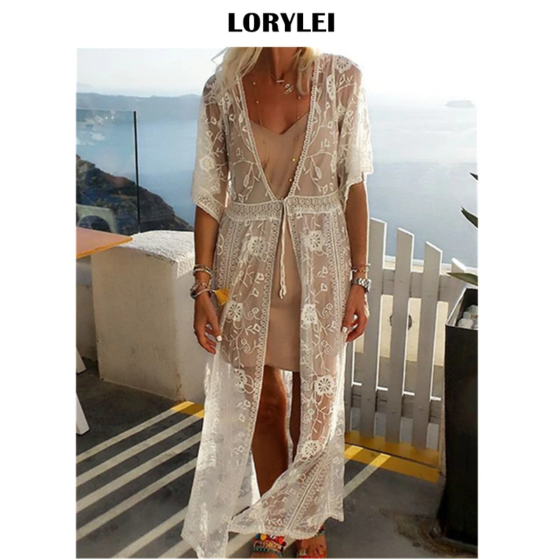 2020 размера плюс женская пляжная одежда саронг длинное кимоно кардиган