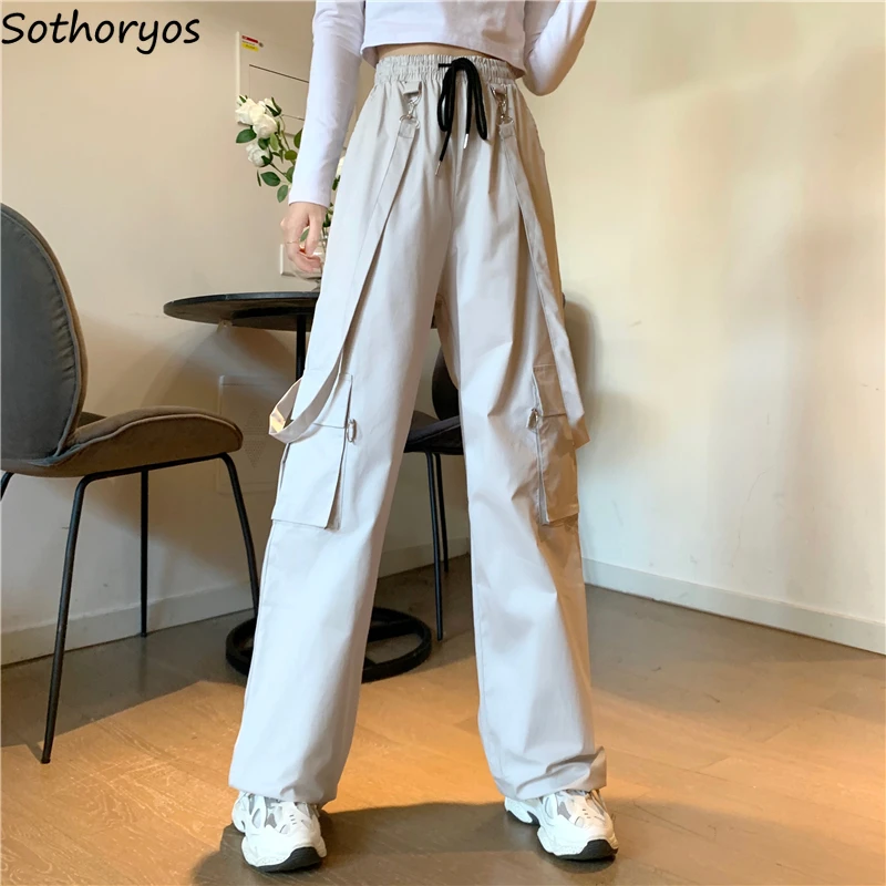 Брюки-карго Женские однотонные тактические свободные штаны унисекс в стиле