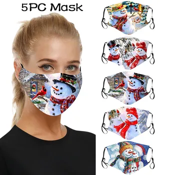 

5pc Christmas Print Mouth Masks For Protection Face Mask Washable Earloop Mask Protective Dustproof Breathable Mascarillas