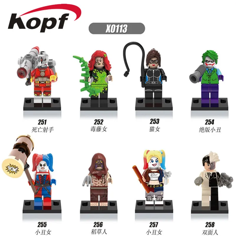 

Single Sale Super Heroes Scarecrow Catwoman Deadshot Harley Joker Two Face Model Building Blocks Bricks Children Gift Toys X0113