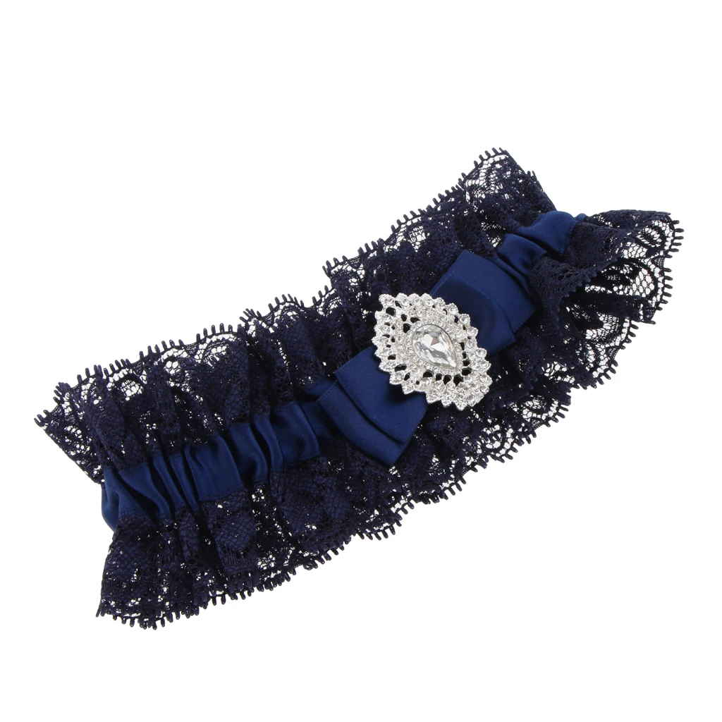 Романтическая Свадебная Кружевная подвязка с кристаллами, свадебная Атласная подвязка с бантом, пояс, кольцо на ногу, Королевский синий цвет