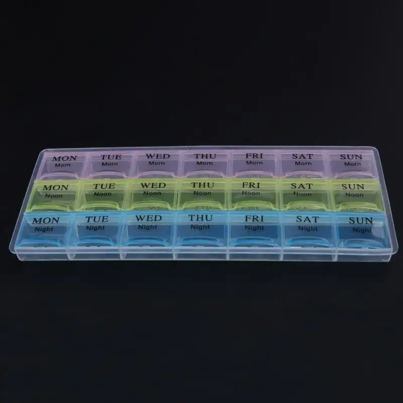 7 Days 21 Compartment Pill Box Suppliers Transparent Lid Tablet Weekly Medicine Holder Storage Organizer Case Container