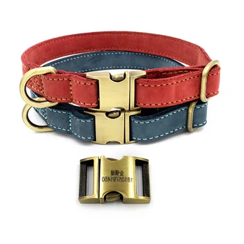 

Comfortable Soft Pet Genuine Leather Dog Collar All Metal Lettering Insert Buckle Pet Collar