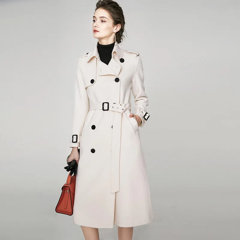 

women s winter coat white trench style Double sided wool cashmere outwear 2019 autumn plus size ladies overcoats long free ship