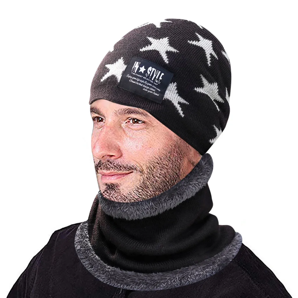 Мужская теплая шапка Skullies+ мягкий шарф, комплект из двух предметов, зимняя утолщенная шапка, мужские ветрозащитные вязаные шапки, теплые шапки для шеи, 12,4