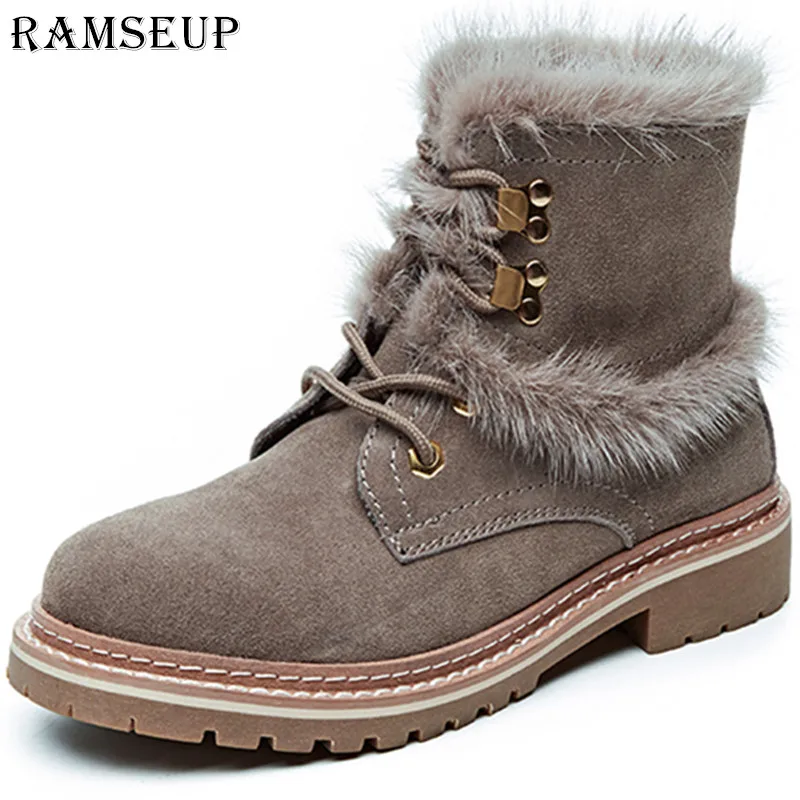 

RAMSEUP 2019 Winter New Suede Ankle Boots Women's Wild Women's Shoes Matte Leather Martin Boots Flat Wind Boots