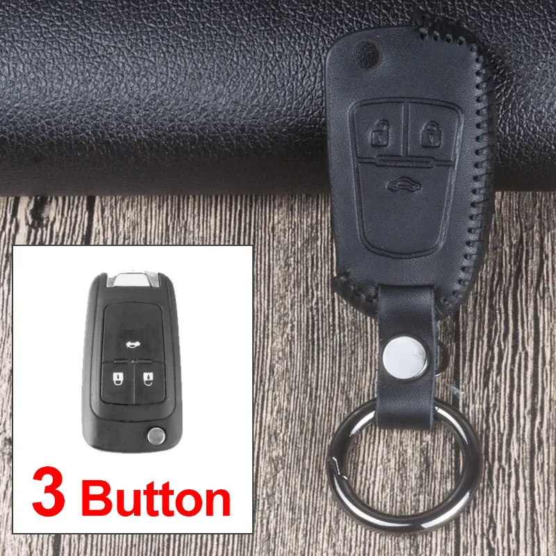 3 Button Black Кожаный чехол для ключей автомобиля для Chevrolet Cruze Epica Lova OPEL Astra Vectra Aveo Trax Meriva Zafira Antara Volt Camaro Meriva - Название цвета: 3 Button Black