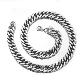 

Charming 15mm Wide Metal Stainless Steel Silver Color Cuban Curb Double Chain Mens Womens Necklace Or Bracelet Unisex's Jewelry