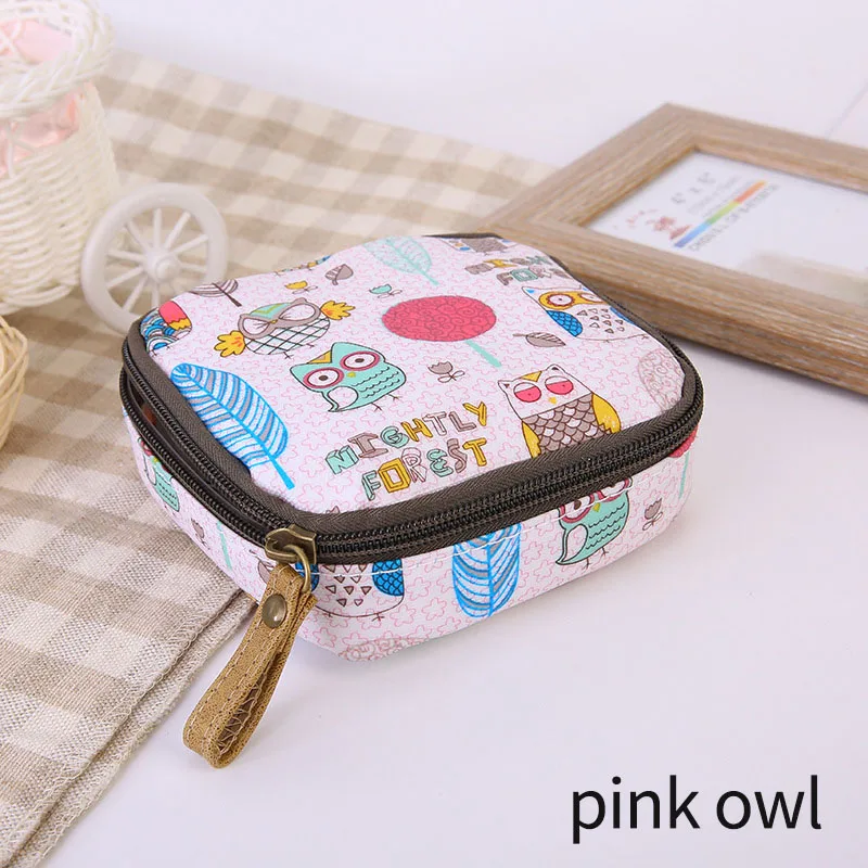 pink owl Многофункциональный 12*12 см большой емкости маленький кошелек на молнии водонепроницаемый милый мультфильм санитарный коврик Органайзер сумка для косметики - Цвет: pink owl