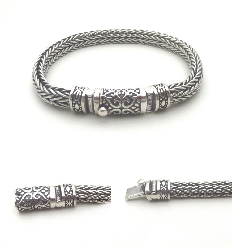 S925 Silver Pure Hand Woven 8mm Bracelet for Men Thai Silver Vintage Old 925 Sterling Silver Men Bracelet