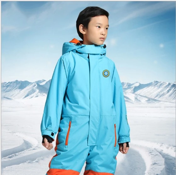 Winter Kids Skiing Suits Boys Girls Jumpsuits With Cap Outdoor Camping Waterproof Windproof Snow Overalls Ski Snowboard Clothes