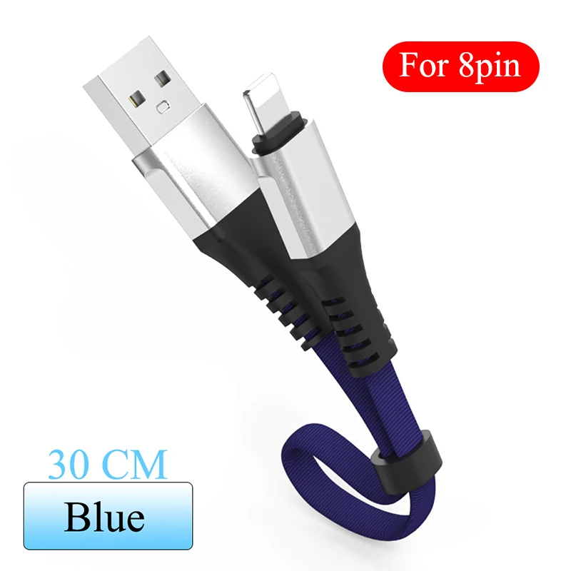 30 см USB кабель 2.4A Быстрая зарядка Micro USB/type C кабель для зарядного устройства для iphone samsung S8 S9 Redmi Note 4 USB-C данных короткий шнур - Цвет: Blue For iphone
