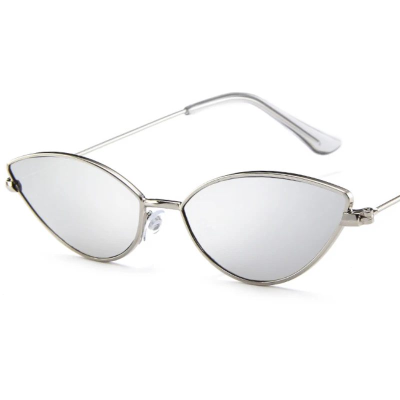 Small Sunglasses Women Cat Eye Sun Glasses Brand Designer Glasses For Ladies Retro Vintage Cateye Full Frame Red Eyewear UV400 - Цвет линз: silver