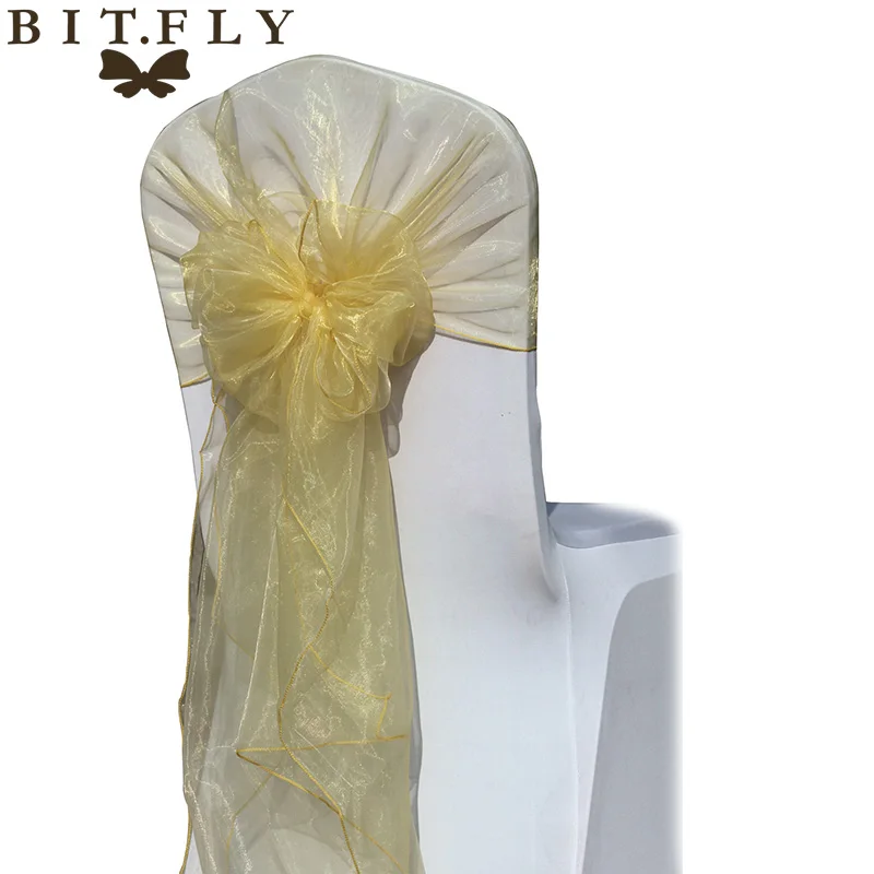 champagne BIT. FLY, 50 шт./лот, свадебные стулья с узлом, украшение из органзы, чехлы с бантом, 32 цвета, для свадебной вечеринки, банкета, 26x108 дюймов - Цвет: champagne