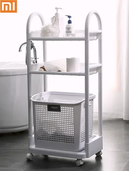 

Xiaomi Household Heighten Laundry Basket Storage Rack Bathroom Cart Vientiane Pulley Easy Installation Portable And Durable