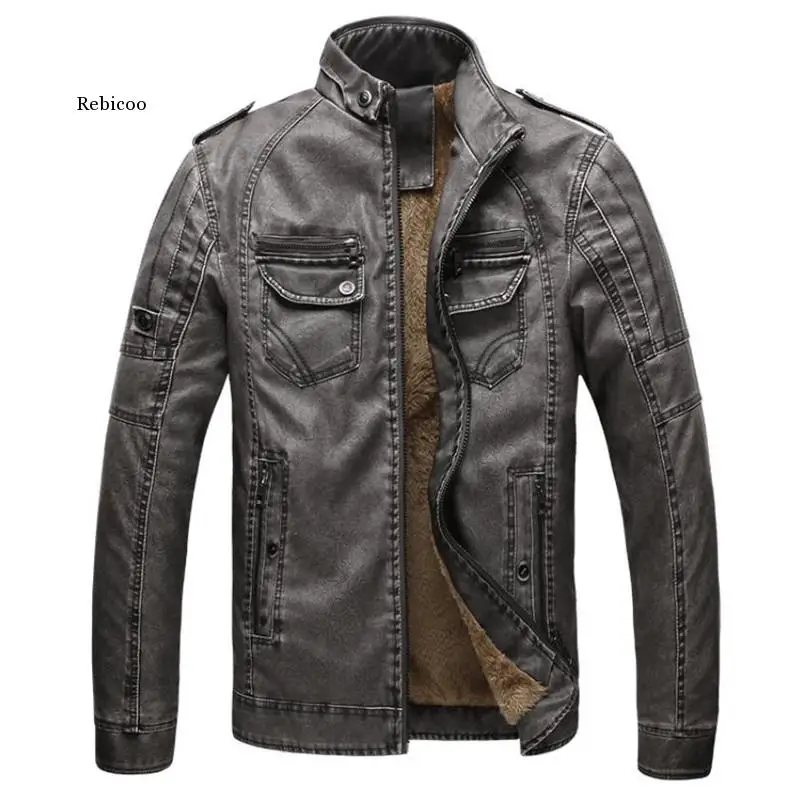 

Осенне-зимняя мужская кожаная куртка, теплая бархатная куртка для отдыха, мужская куртка, мотоциклетная ветрозащитная из искусственной кожи