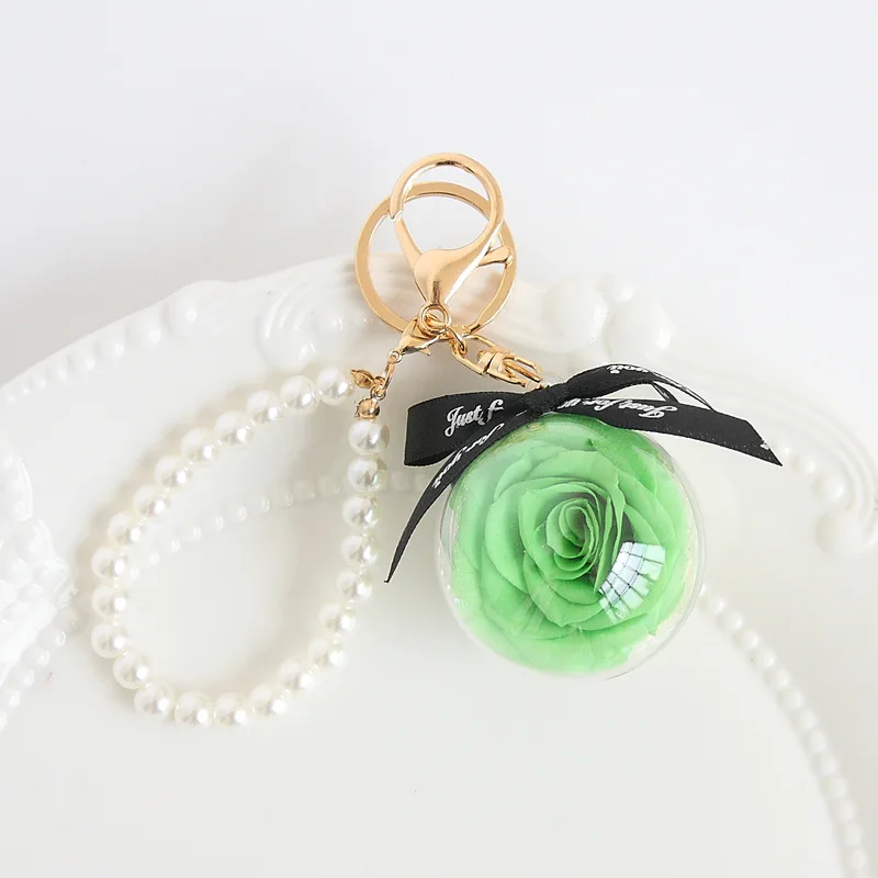 Natural Preserve Rose Flower Keychain 8cm Big Acrylic Round Ball Pedant Car  Hanging Pearl Key Chain Ring Valentine's Day Gift