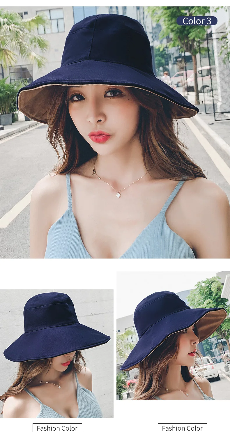 Wide Brim Cotton Bucket Hat Reversible for Women Summer Hiking Anti-sunburn White Fisherman Caps Ladies Fashion Pink Bucket Hat