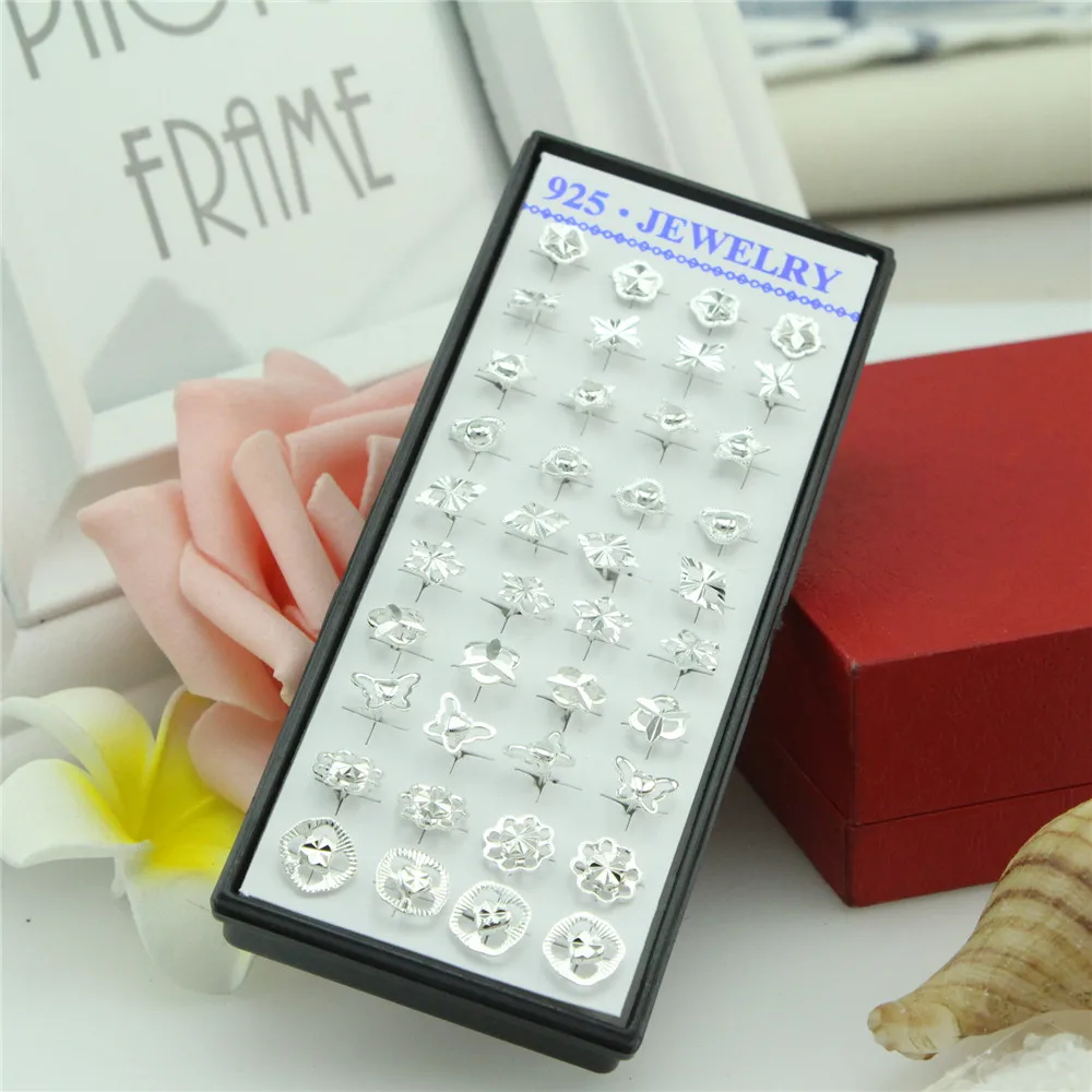20 Pairs a Box of New Silver Earrings Personality Charm Classic Mixed Flower Earrings