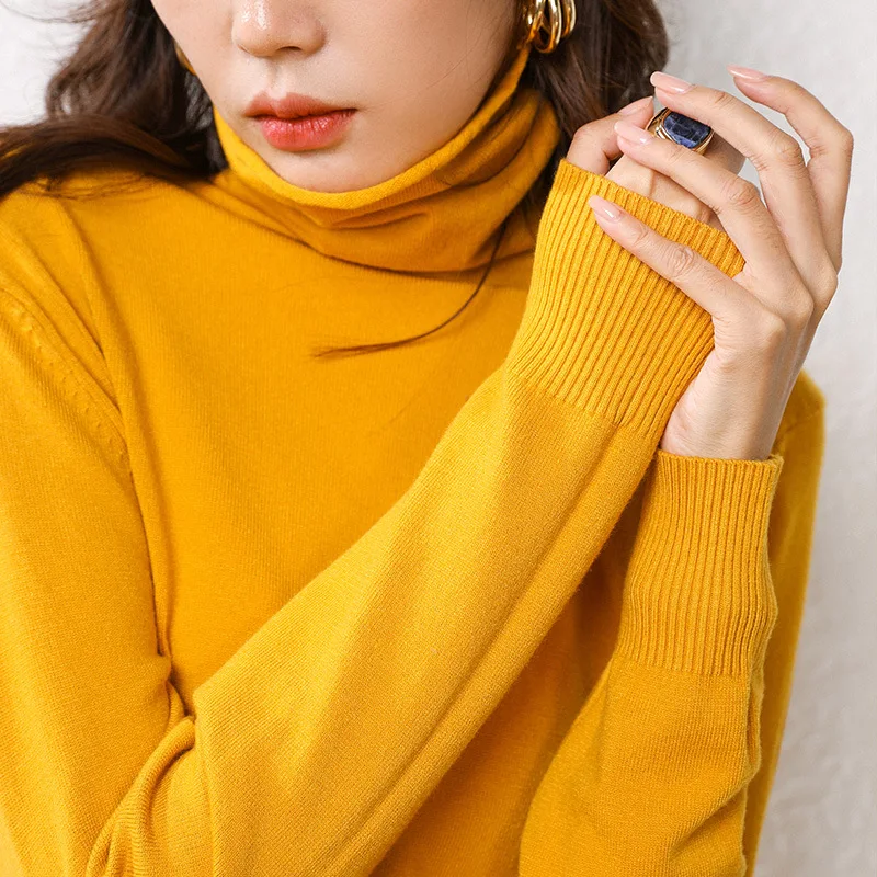 

Sweater 2019 Women Turtleneck Pullover Knitted Sweater Pull Femme Winter Tops Jumpers Yellow Sweater Solid Slim Tight Knitwear