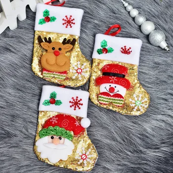 

20Pcs Merry Christmas Stockings Presents Xmas Socks Carrier Bags Out Christmas Gift 2021 New Year Bag Santa Claus Decoration New