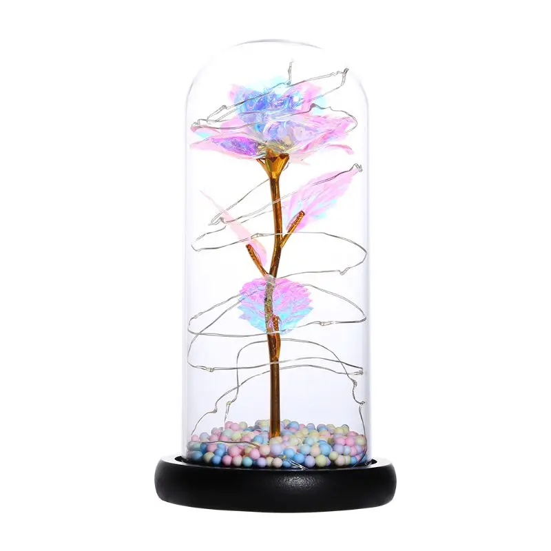 

Rose Flower in a Glass Dome Wooden Base Colorful LED Night Light Lamp Valentine 634E