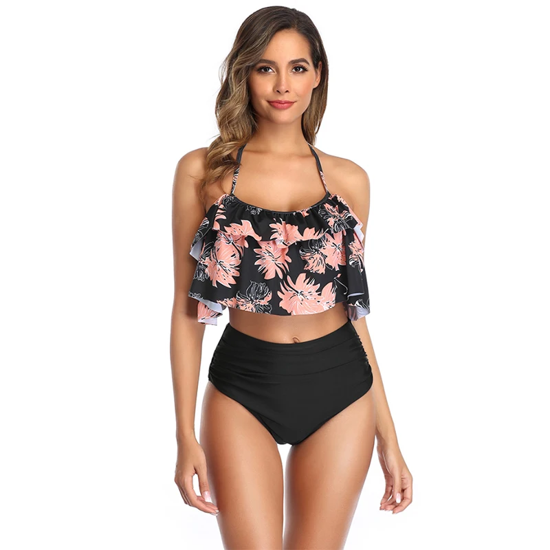 

The Latest Ladies Printed Tight Fitting Quick Drying Swimsuit Open Back Split Swimwear Sexy Bikini Set