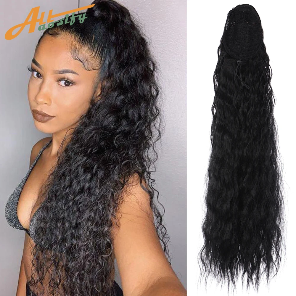 

Allaosify 24 inches water wave synthetic ponytail hair string weaves extension clips extensions clip in hair ponytail