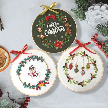 

Christmas Embroidery Stitch Starter Kit DIY Handmade Xmas Pattern Cloth Embroidery Hoop