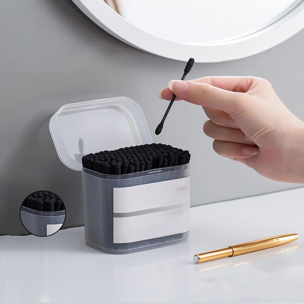 Toothpick Box Household Cotton Swab Sticks Double-headed Ear Remover Cotton Sticks 200 Boxed Makeup black and white