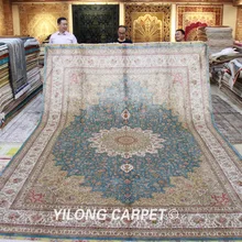 Yilong 10'x14' элегантный светильник синий Турецкий Дизайн Ручной Работы шелковые персидские ковры ручной работы(TJ061A