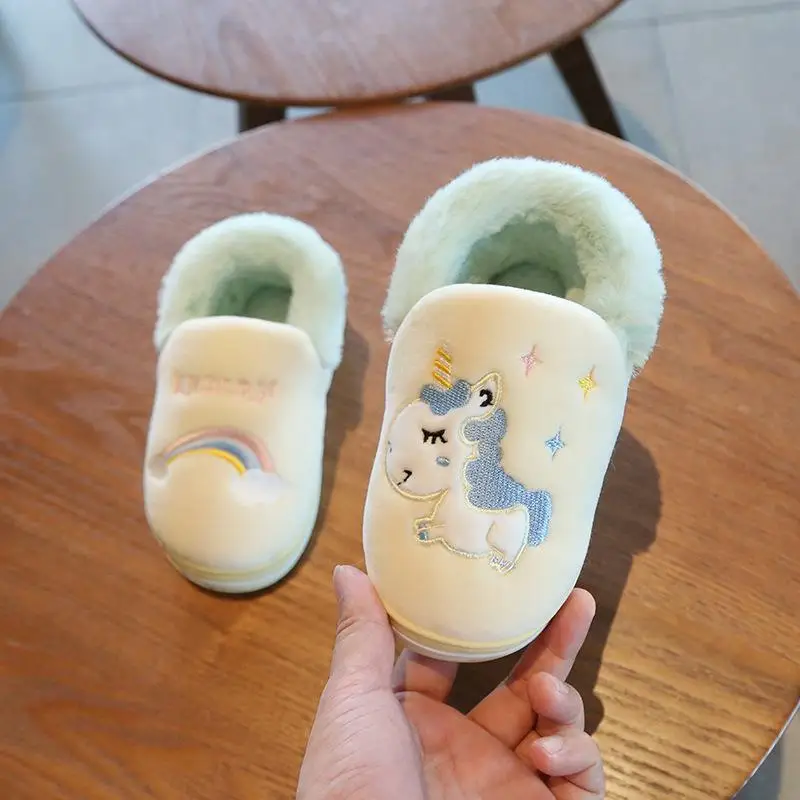 Новые зимние детские тапочки с единорогом для маленьких мальчиков Домашняя