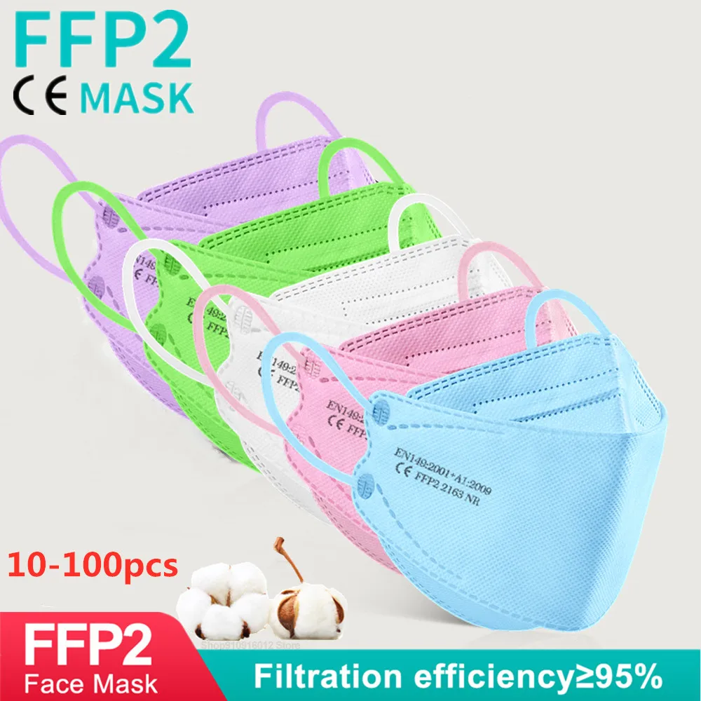 10-100 Uds FFP2 máscara KN95 pescado máscara adulto Mascarillas ffp2reutilizable de protección respirador de filtro de ffp2mask certificado fpp2mask