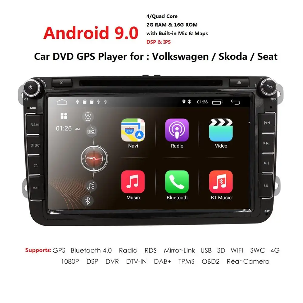 

Hizpo DSP IPS Android 9.0 2DIN Car DVD GPS Player for VW skoda Passat B6 / B7 / B5/ CC/Transporter T5 /sharan/touran TPMS 4GWIFI