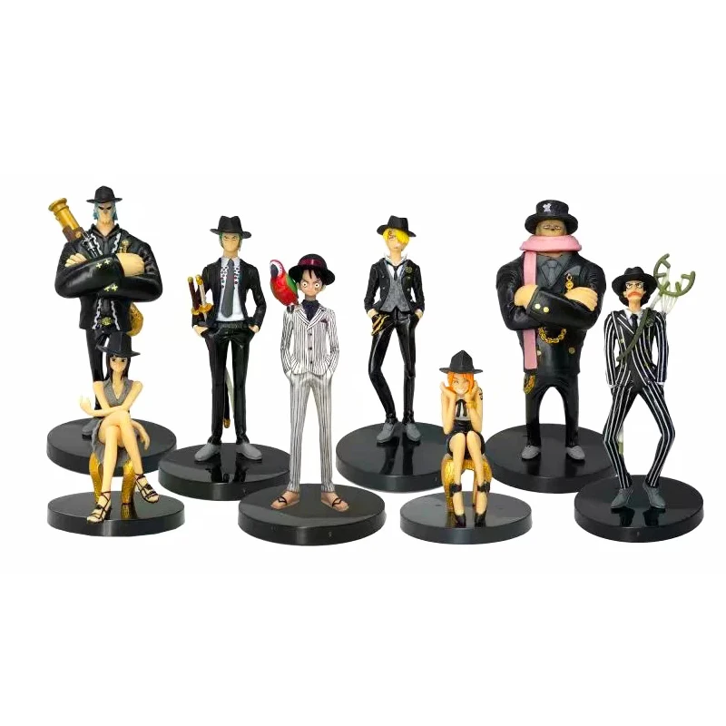 

8PCS Anime Character Black Suit Story Edition Monkey Boxed Action Figure Statue Resin Series Model fans children gift souvenirs