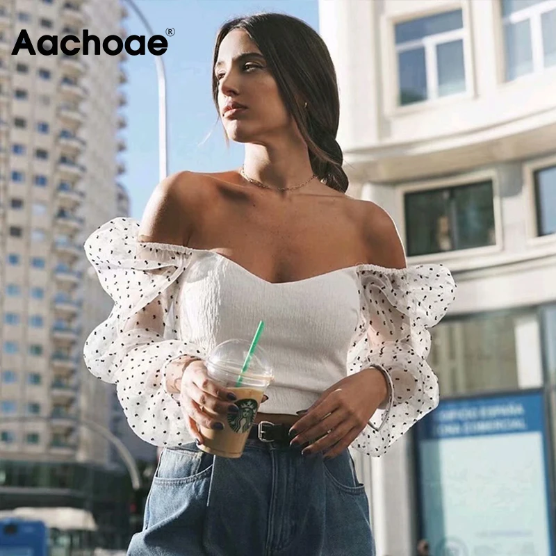 Aachoae сетчатые лоскутные блузки женская прозрачная укороченная блузка с длинным