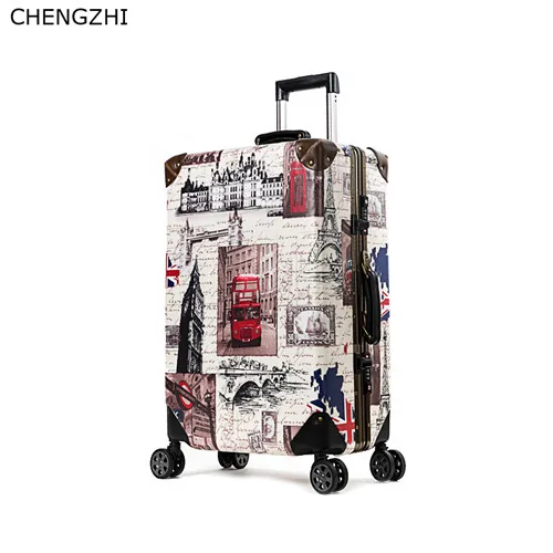 CHENGZHI 20 ''24'' дюймов ретро из искусственной кожи чемодан на колёсиках Спиннер для женщин алюминиевая рама пароль тележка чемодан колёса - Цвет: 4