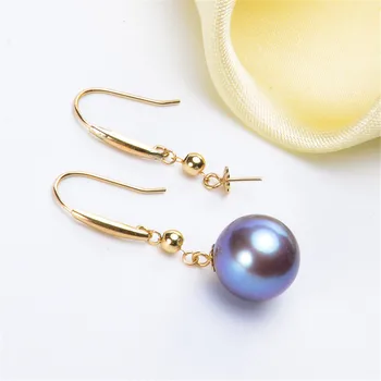 

G18K Gold Earring Hooks with Eyepin Bead Caps, Yellow Karat Gold Solid 18ct oro French Earwire Dangle Pearl Earrings