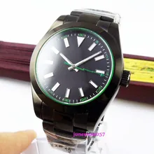 40 мм parnis Miyota 8215 PVD автоматические мужские часы с сапфировым стеклом с черным циферблатом зеленый светящийся секундный стрелка SS браслет 374