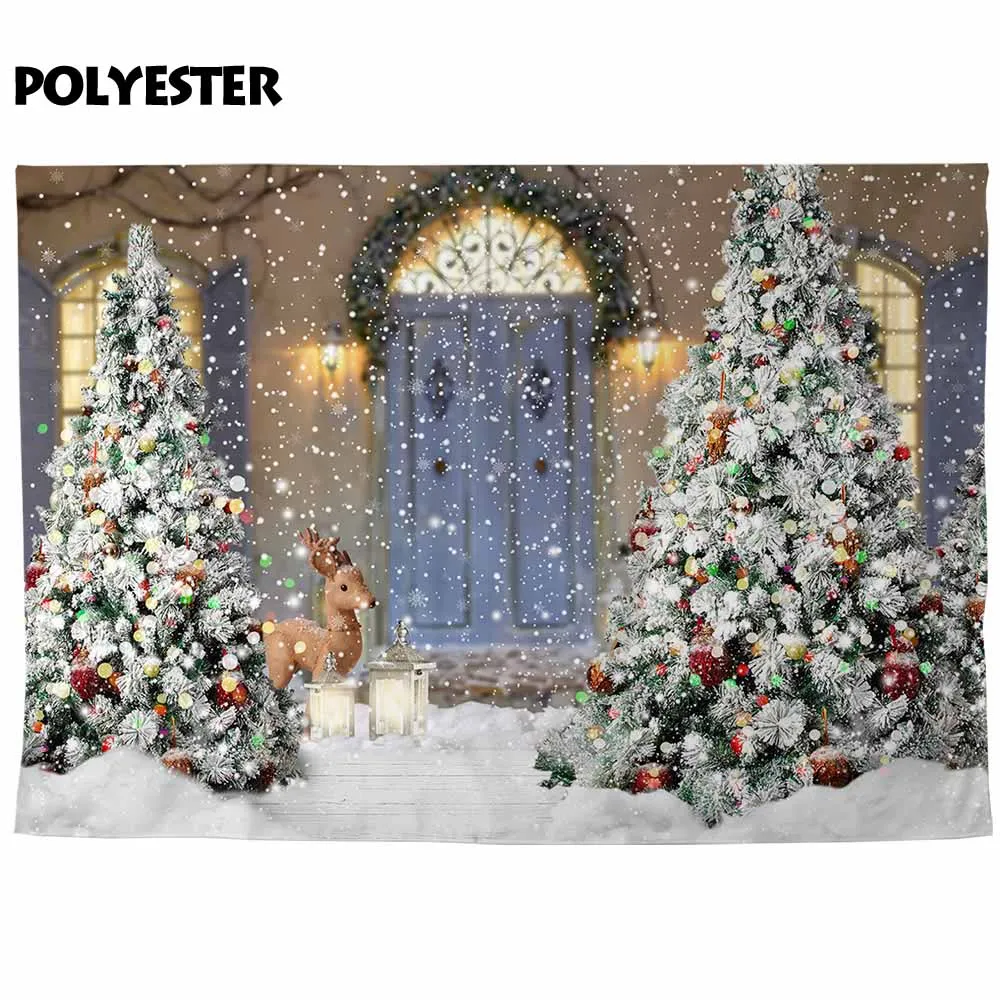 Funnytree photographic background winter Christmas reindeer light snow door Real studio photo backdrops photophone photocall