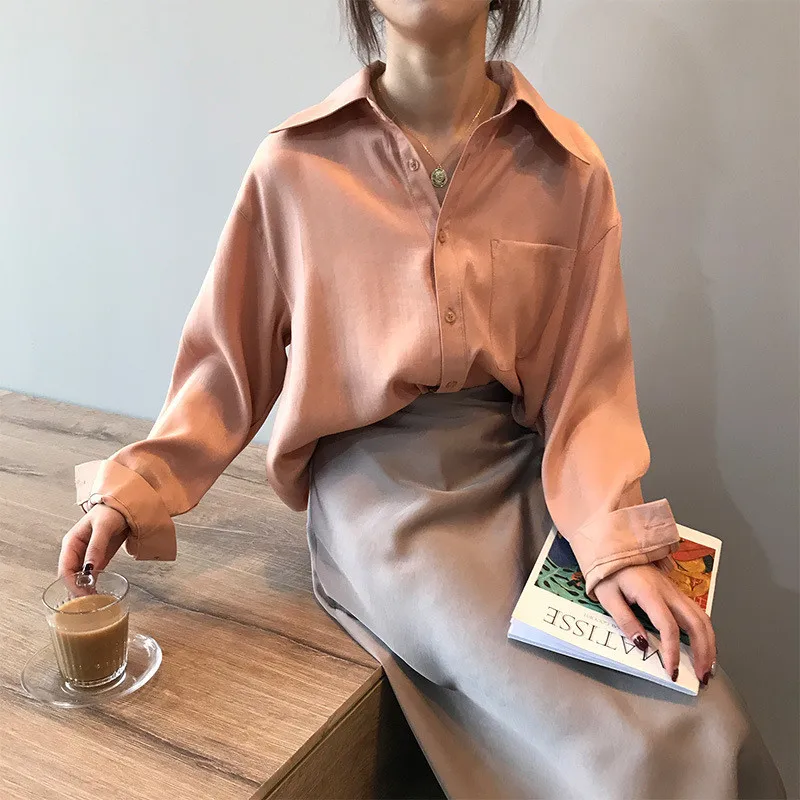 Женская шелковая атласная юбка новая весенне осенняя длинная с высокой талией в