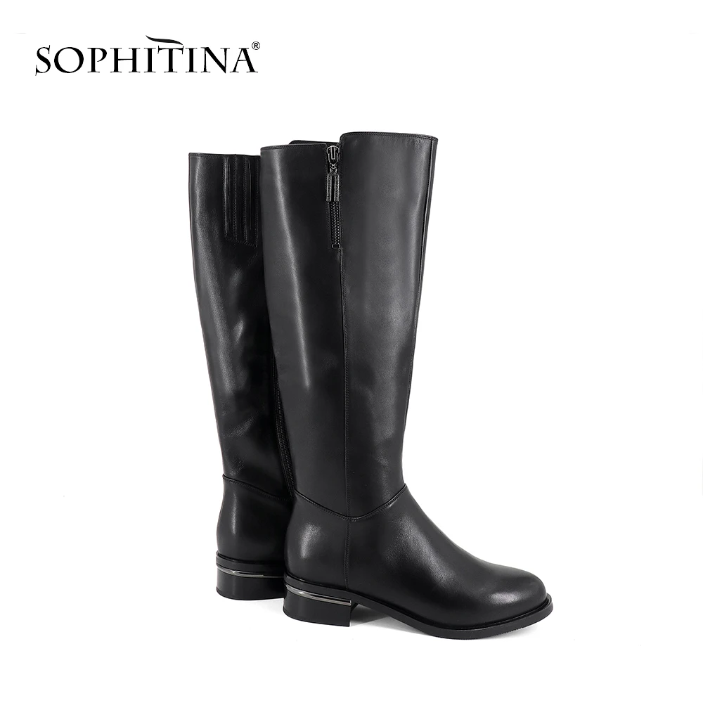 SOPHITINA/Новые модные однотонные ботинки; удобная обувь из высококачественной коровьей кожи на квадратном каблуке с круглым носком; женские ботильоны; SC262
