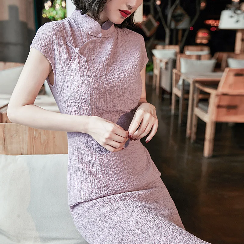 

[Agent Main Push Have] 2019 Spring And Summer New Style Women's Literature And Art Flax Elasticity Seersucker Cheongsam 90078