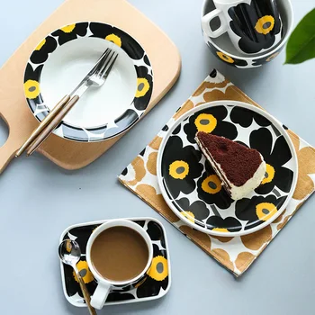 Black Flowers and Polka Dot Ceramic dishes sets