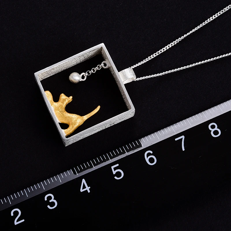 Lotus Fun реальные 925 серебро ручной работы Fine Jewelry Творческий кошка игры шары кулон