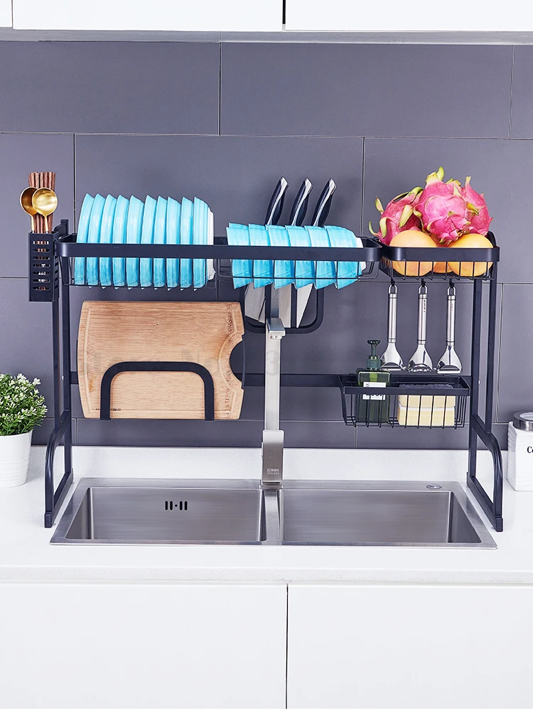 

Black Stainless Steel Sink Drain-rack Bowl Kitchen Storage Rack Kitchen Storage Organization Kitchen Accessories Organizer cheap