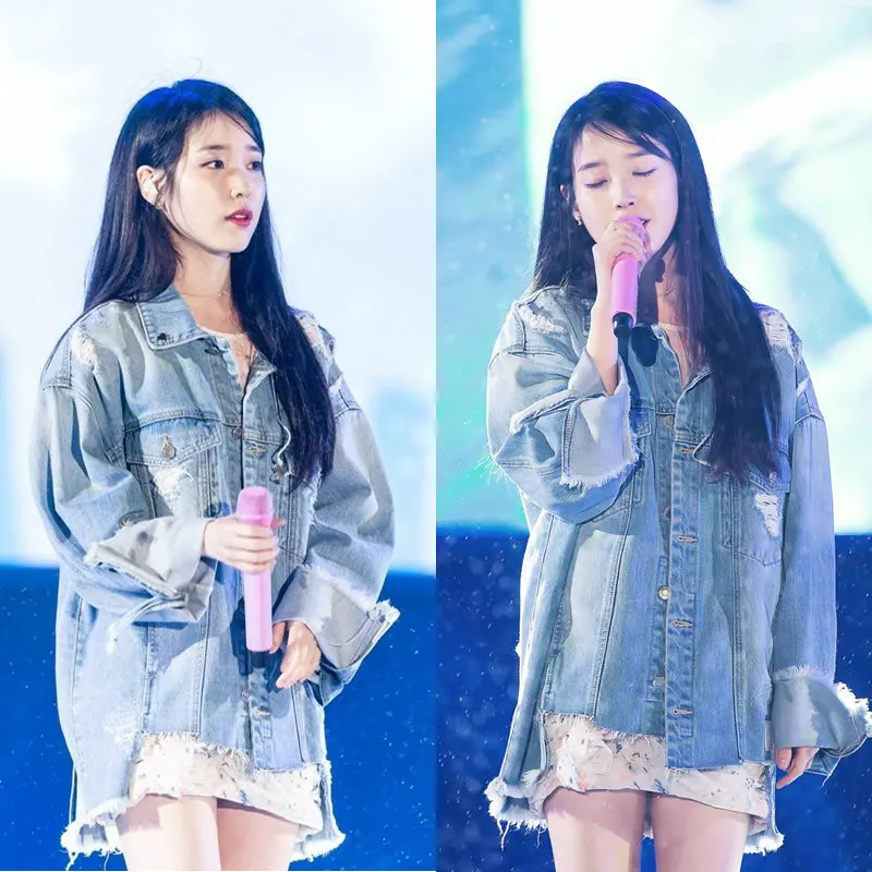 Kpop IU Lee Ji Eun же Корейская Осенняя уличная синяя джинсовая куртка Женская Harajuku ветровка Студенческая модная Свободная куртка Женское пальто