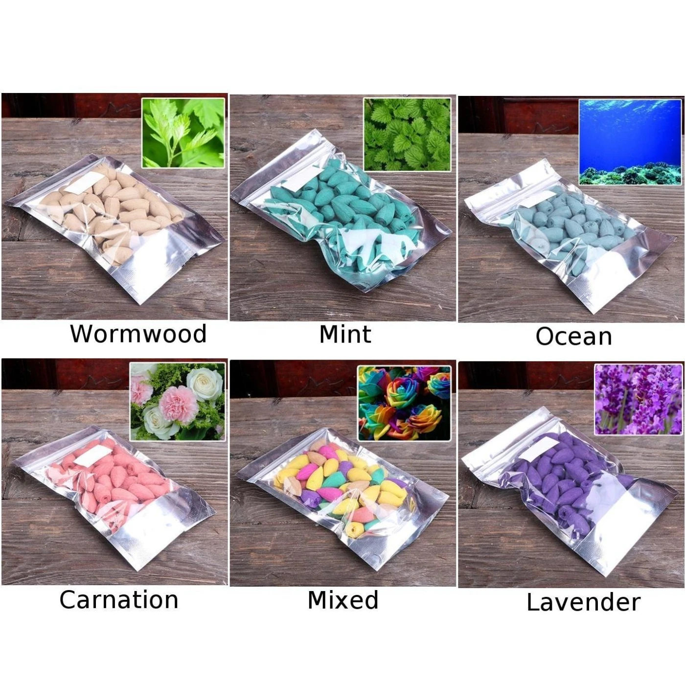 

50Pcs Household Natural Reflux Tower Incense Tea Smoke Backflow Burner Fragrant Reflux Aromatherapy Cones